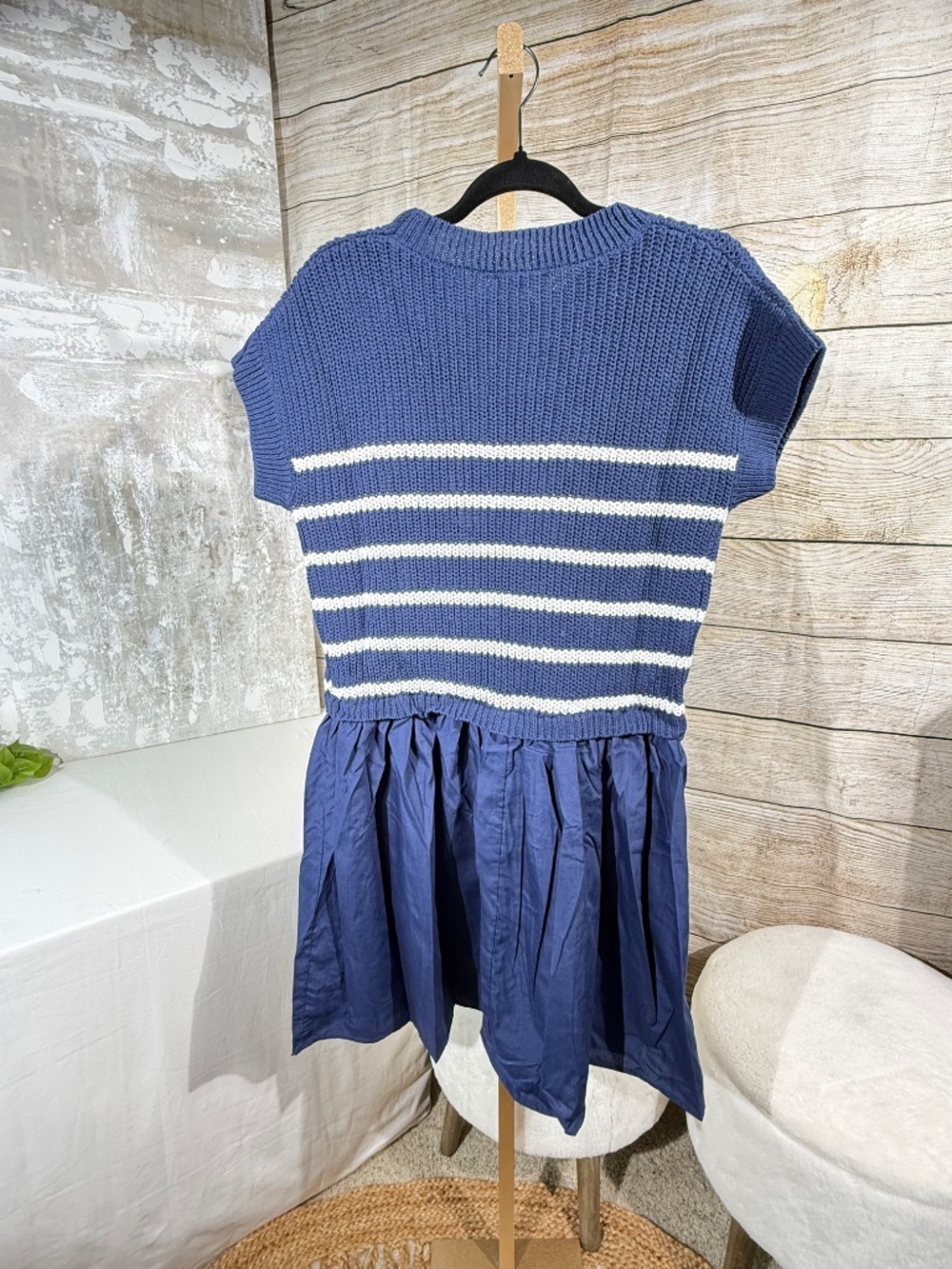 Entro Blue Stripe Mixed Media Sweater Dress NWT - Picture 4 of 7